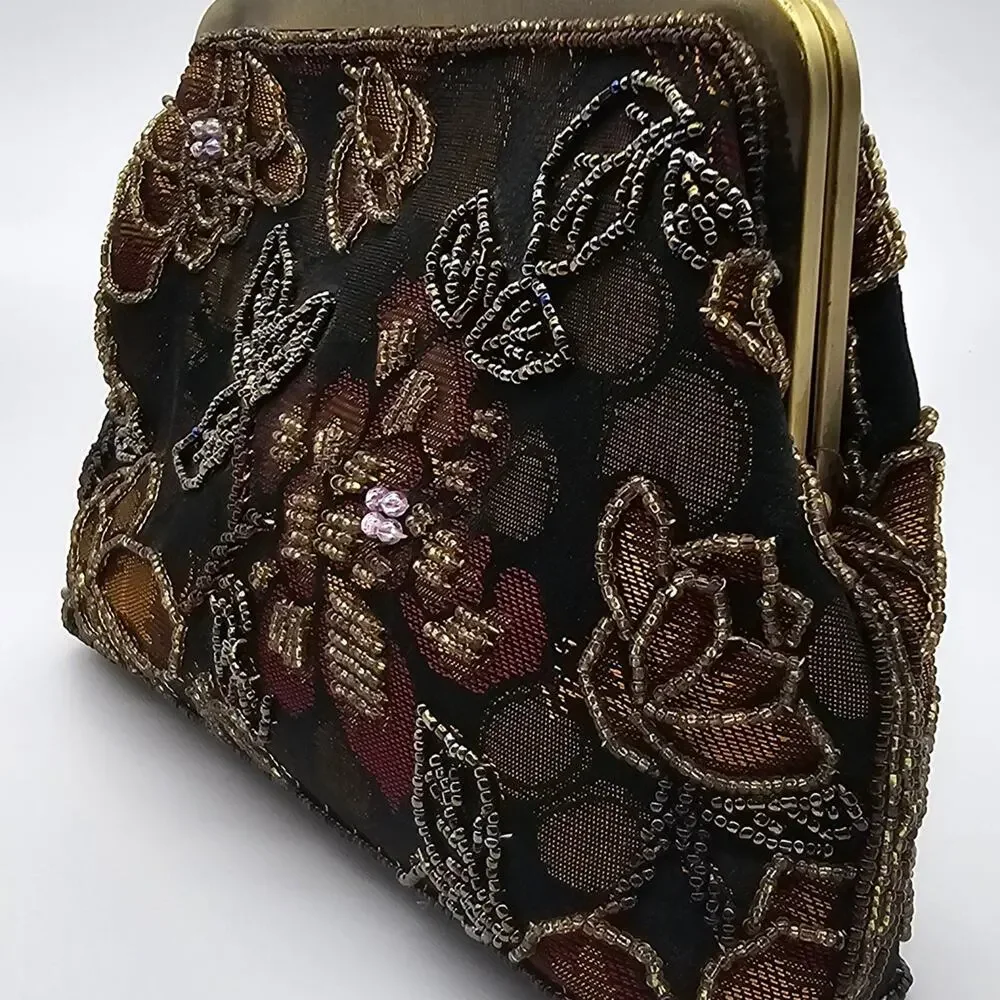Vintage Floral Beaded And Embroidered Handbag